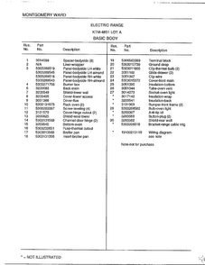 Basic Body Page 2 Diagram and Parts List for 4851A  Frigidaire Range