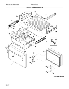 Freezer Drawer, Baskets Diagram and Parts List for FDBN2750SS2  Frigidaire Refrigerator
