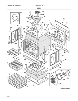 Body Diagram and Parts List for FGEW3065PBF  Frigidaire Wall Oven