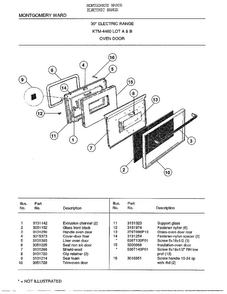 30` Oven Door Diagram and Parts List for 4460B  Frigidaire Range