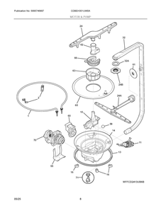 Motor And Pump Diagram and Parts List for CDBEH351UW0A  Frigidaire Dishwasher