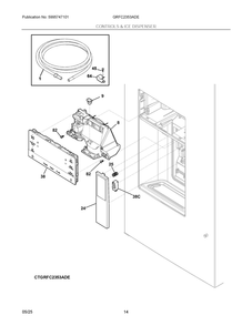 Controls And Ice Dispenser Diagram and Parts List for GRFC2353ADE  Frigidaire Refrigerator
