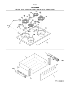 Top/drawer Diagram and Parts List for 79042529317  Kenmore Range