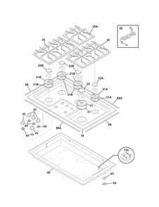 Main Top Diagram and Parts List for 79032244400  Kenmore Cooktop