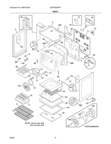 Body Diagram and Parts List for GCRI3058AFF  Frigidaire Range