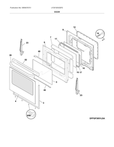Door Diagram and Parts List for LFGF3053QFD  Frigidaire Range