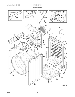 Cabinet/drum Diagram and Parts List for EWMGD70JSS3  Frigidaire Dryer