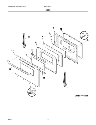 Door Diagram and Parts List for FFEF3012UWB  Frigidaire Range
