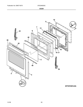 Door Diagram and Parts List for CRG3480SSC  Frigidaire Range