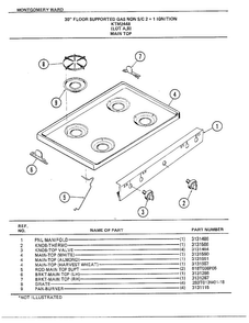 30" Floor Supported Main Top Diagram and Parts List for 2448A  Frigidaire Range