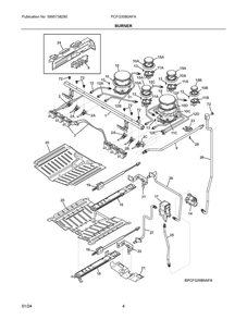 Burner Diagram and Parts List for PCFG3080AFA  Frigidaire Range