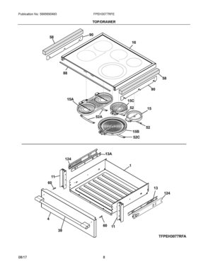 04 - TOP/DRAWER Diagram and Parts List for FPEH3077RFE  Frigidaire Range