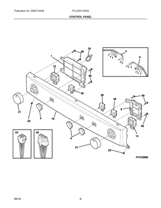 Control Panel Diagram and Parts List for FFLG3911QW2  Frigidaire Washer Dryer Combo