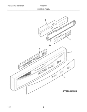 02 - Control Panel Diagram and Parts List for FFBD2406NB10B  Frigidaire Dishwasher