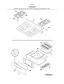 Top/drawer Diagram and Parts List for 79073232314  Kenmore Range