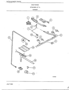 Burner Diagram and Parts List for 2828A  Frigidaire Range