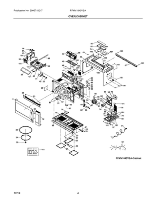 Oven,cabinet Diagram and Parts List for FFMV1845VSA  Frigidaire Microwave