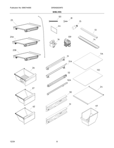 Shelves Diagram and Parts List for GRSN2620AF0  Frigidaire Refrigerator