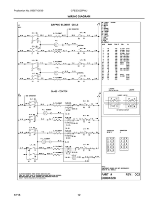 Wiring Diagram Diagram and Parts List for CFES3025PWJ  Frigidaire Range
