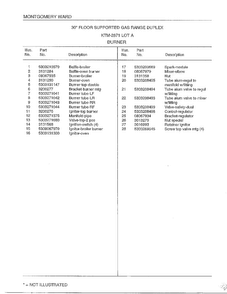 Burner Page 2 Diagram and Parts List for 2871A  Frigidaire Range