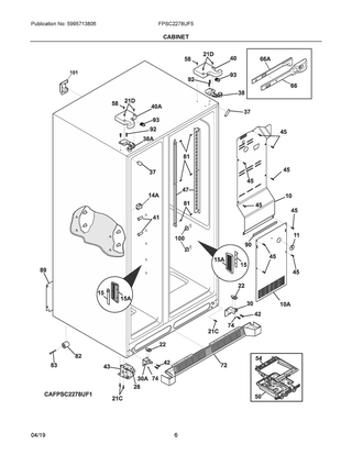 Cabinet Diagram and Parts List for FPSC2278UF5  Frigidaire Refrigerator