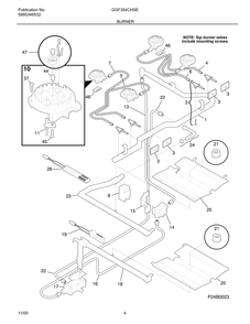 Burner Diagram and Parts List for GGF354CGSE  Frigidaire Range