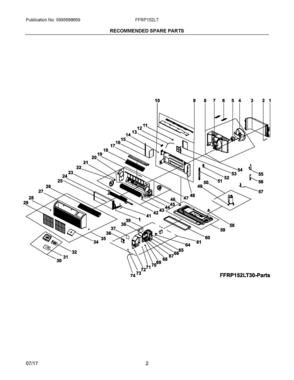 02 - RECOMMENDED SPARE PARTS Diagram and Parts List for FFRP152LT40  Frigidaire Air Conditioner
