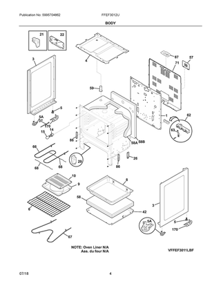 Body Diagram and Parts List for FFEF3012UBA  Frigidaire Range