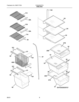 Shelves Diagram and Parts List for FGSS2635TF9  Frigidaire Refrigerator