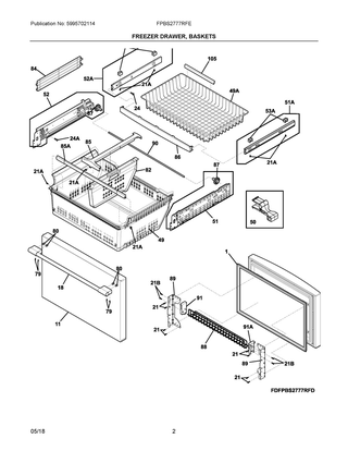 Freezer Drawer, Baskets Diagram and Parts List for FPBS2777RFE  Frigidaire Refrigerator