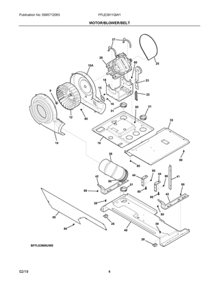 Motor/blower/belt Diagram and Parts List for FFLE3911QW1  Frigidaire Washer Dryer Combo