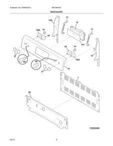 Backguard Diagram and Parts List for MFF366KSF  Frigidaire Range