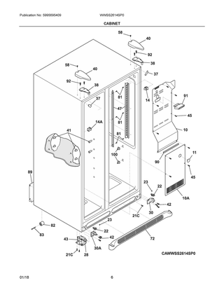 Cabinet Diagram and Parts List for WWSS2614SP0  Frigidaire Refrigerator