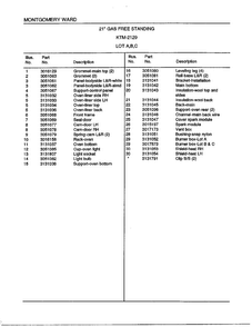 21" Gas Free Standing Page 7 Diagram and Parts List for 2129C  Frigidaire Range