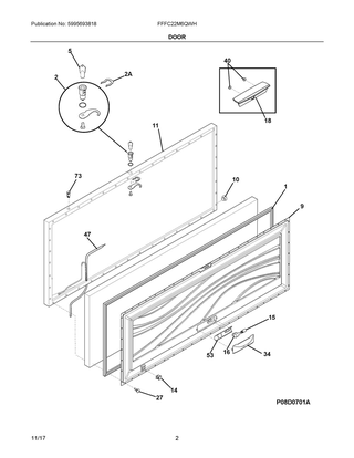 Door Diagram and Parts List for FFFC22M6QWH  Frigidaire Freezer