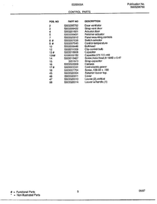 Control Parts Page 2 Diagram and Parts List for 5339000  Frigidaire Air Conditioner