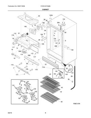 Cabinet Diagram and Parts List for FCRS181RQBB  Frigidaire Refrigerator