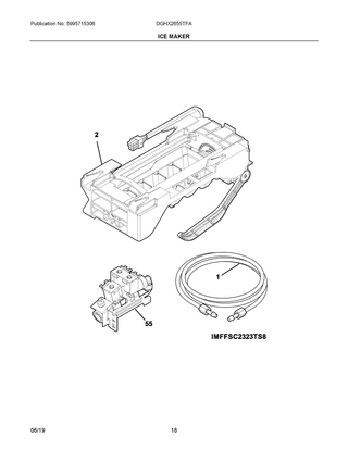 Ice Maker Diagram and Parts List for DGHX2655TFA  Frigidaire Refrigerator