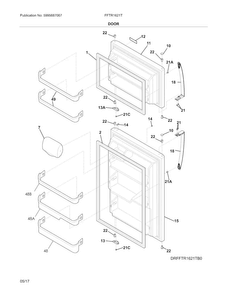 Door Diagram and Parts List for FFTR1621TB0  Frigidaire Refrigerator