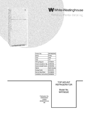 01 - COVER Diagram and Parts List for WRT8G3EWS  Frigidaire Refrigerator