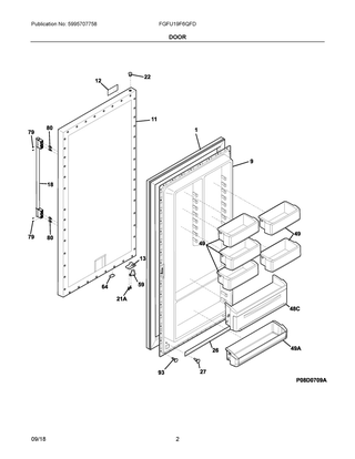 Door Diagram and Parts List for FGFU19F6QFD  Frigidaire Freezer