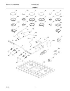 Burner Diagram and Parts List for GCFD3661AF0  Frigidaire Range