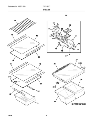 Shelves Diagram and Parts List for FFHT1821TS1  Frigidaire Refrigerator