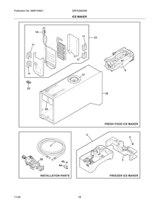 Ice Maker Diagram and Parts List for GRFS2853AB  Frigidaire Freezer