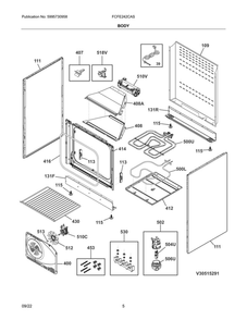 Body Diagram and Parts List for FCFE242CAS  Frigidaire Range