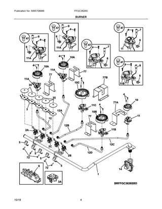Burner Diagram and Parts List for FFGC3626SBD  Frigidaire Cooktop