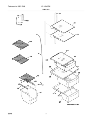 Shelves Diagram and Parts List for FFHX2325TS1  Frigidaire Refrigerator