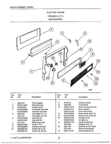 Backguard Diagram and Parts List for 4833A  Frigidaire Range