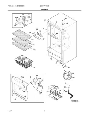 03 - Cabinet Diagram and Parts List for BKFH17F1SW2  Frigidaire Freezer