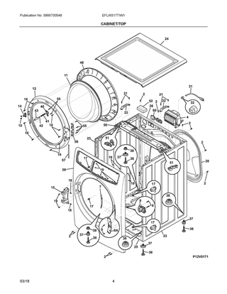 Cabinet/top Diagram and Parts List for EFLW317TIW1  Frigidaire Washer